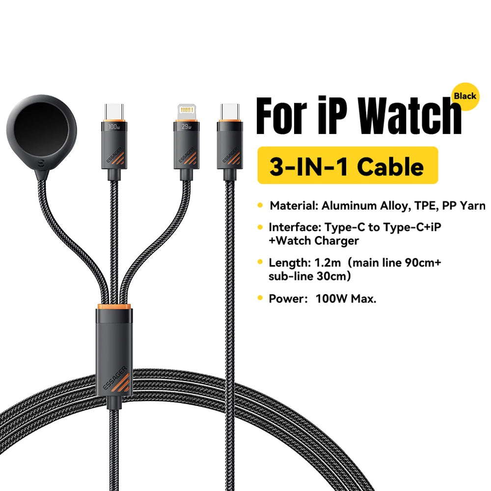 PD 100W 3-in-1 Charging Cable