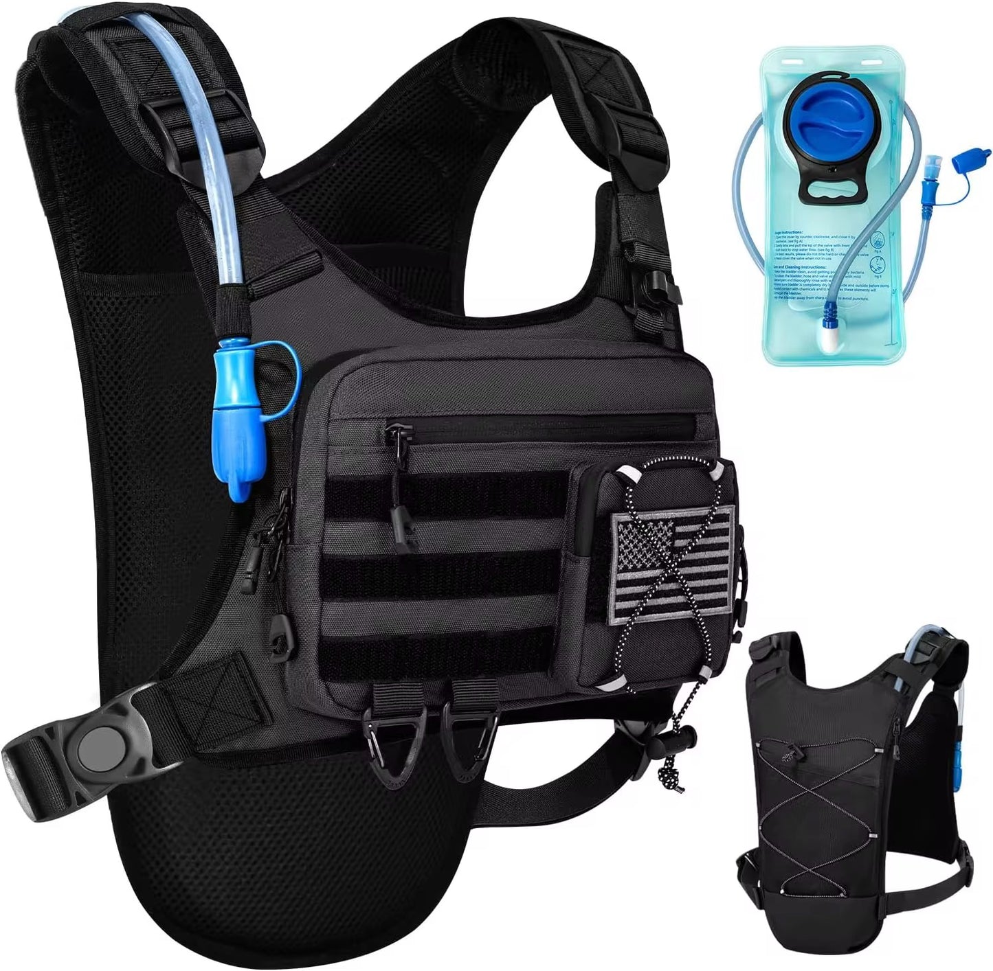 Reflective Chest Pack With Gear Holder, 2L Water Hydration Vest