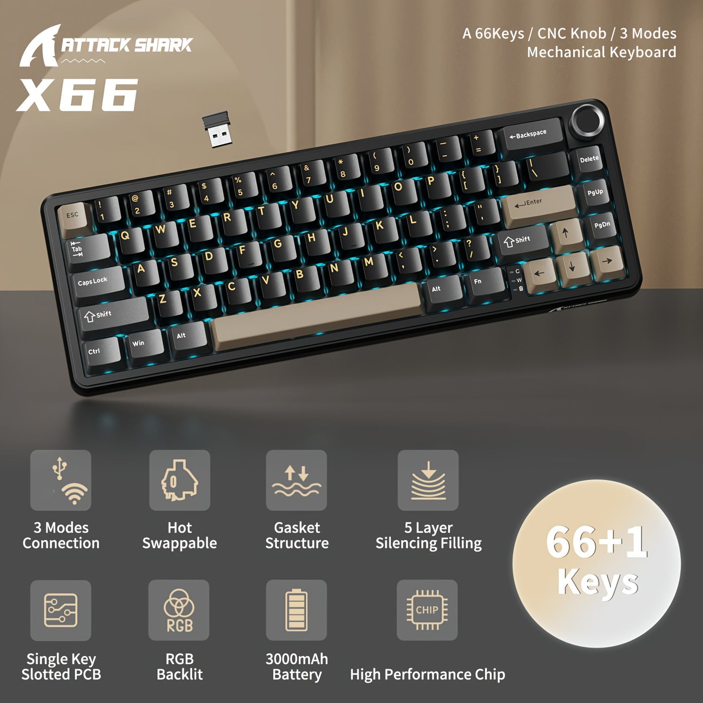 X66 Ergonomic Keyboard with Knob