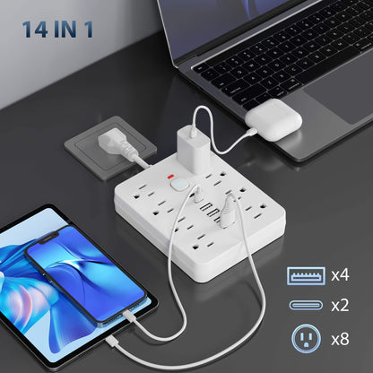 14-in-1 Power Strip with Surge Protection and One-Touch Control Switch