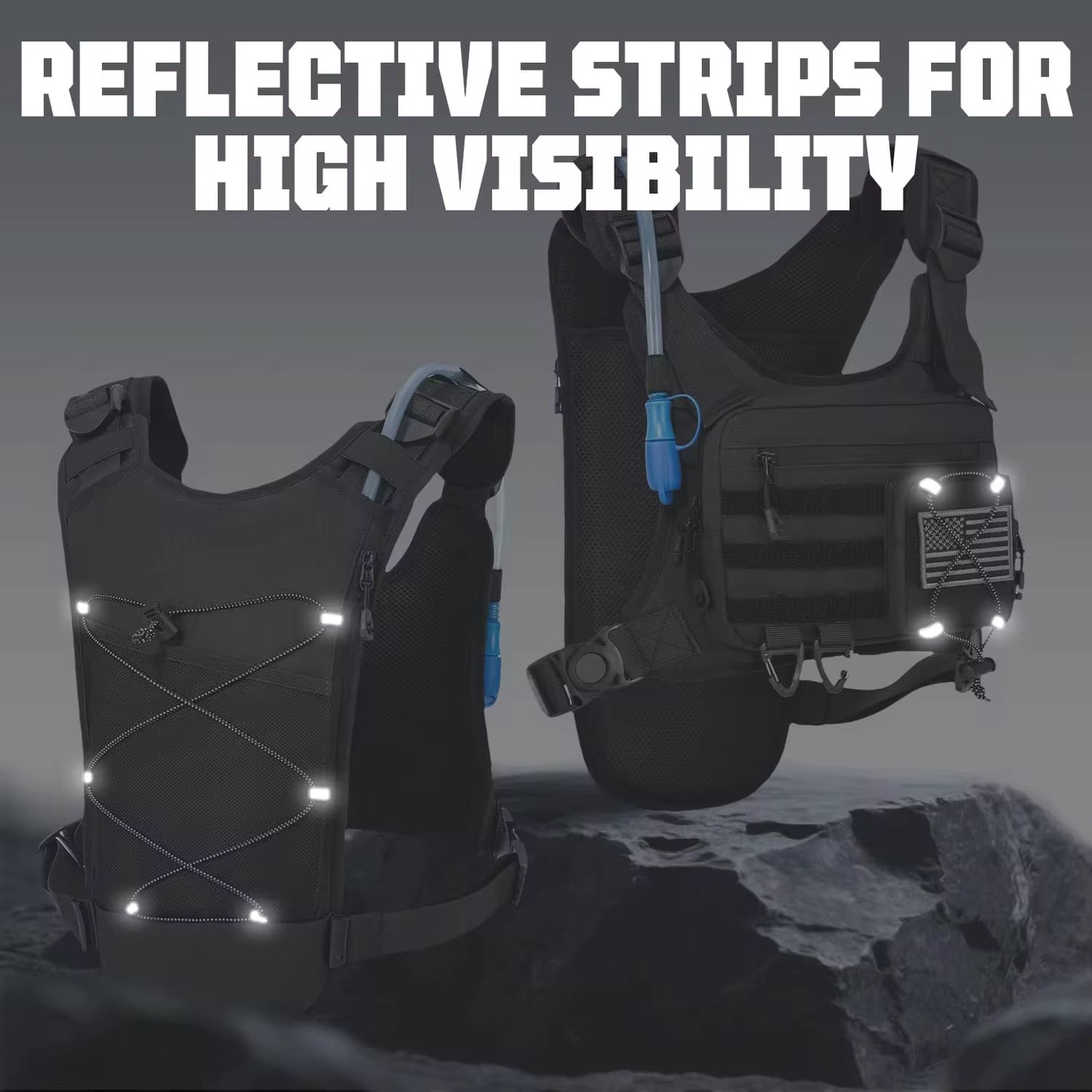 Reflective Chest Pack With Gear Holder, 2L Water Hydration Vest