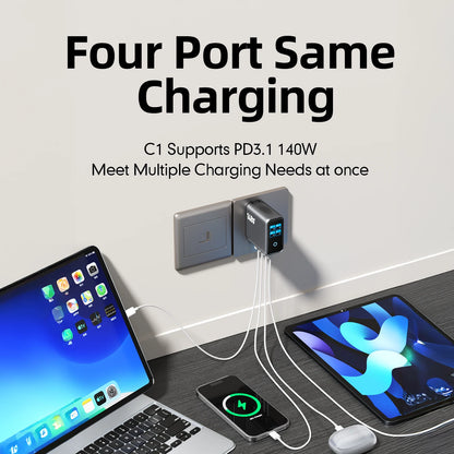 148W GAN Charger  Block with Smart Display,Fast Charger USB C Power Adapter,Touch Controls for MacBook,iPad,iPhone 17/16 Series