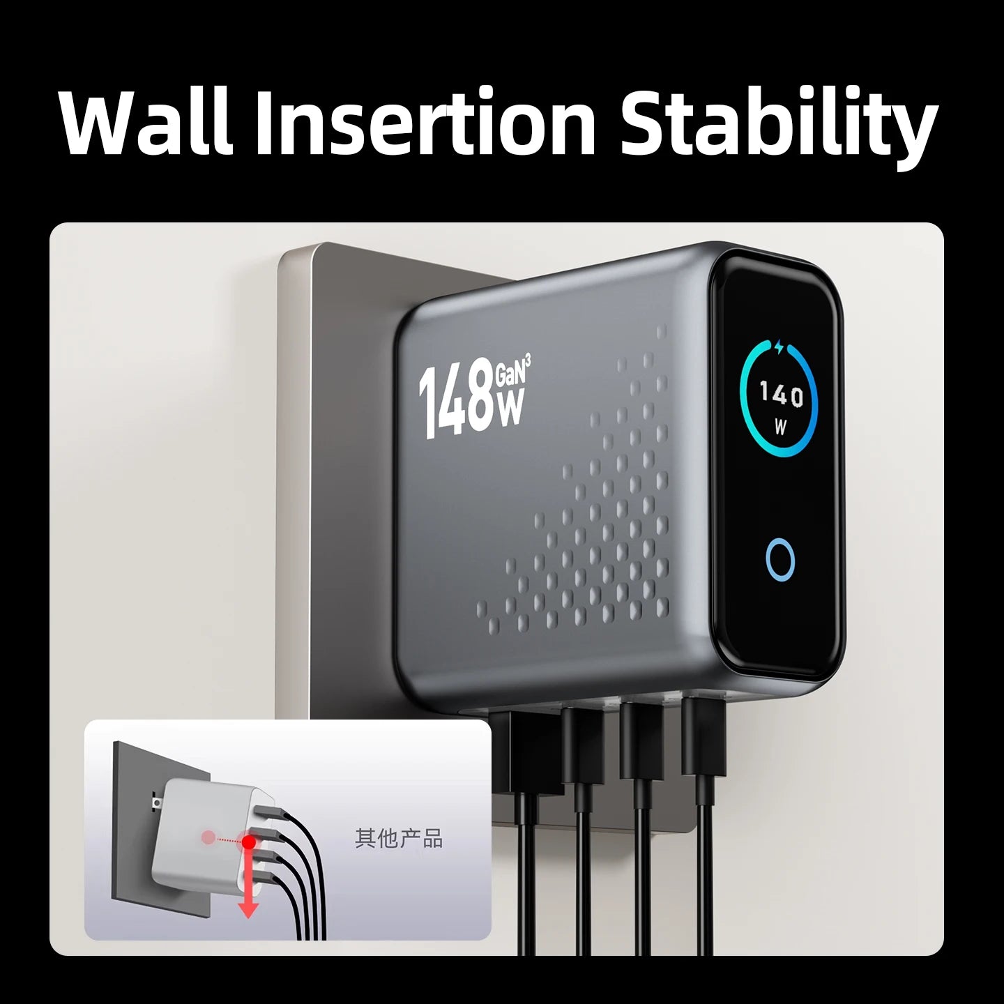 148W GAN Charger  Block with Smart Display,Fast Charger USB C Power Adapter,Touch Controls for MacBook,iPad,iPhone 17/16 Series