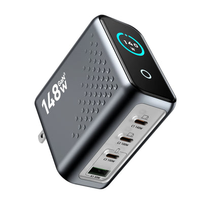 148W GAN Charger  Block with Smart Display,Fast Charger USB C Power Adapter,Touch Controls for MacBook,iPad,iPhone 17/16 Series