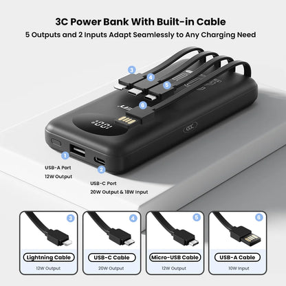 4 Built-in Cables Power Bank
