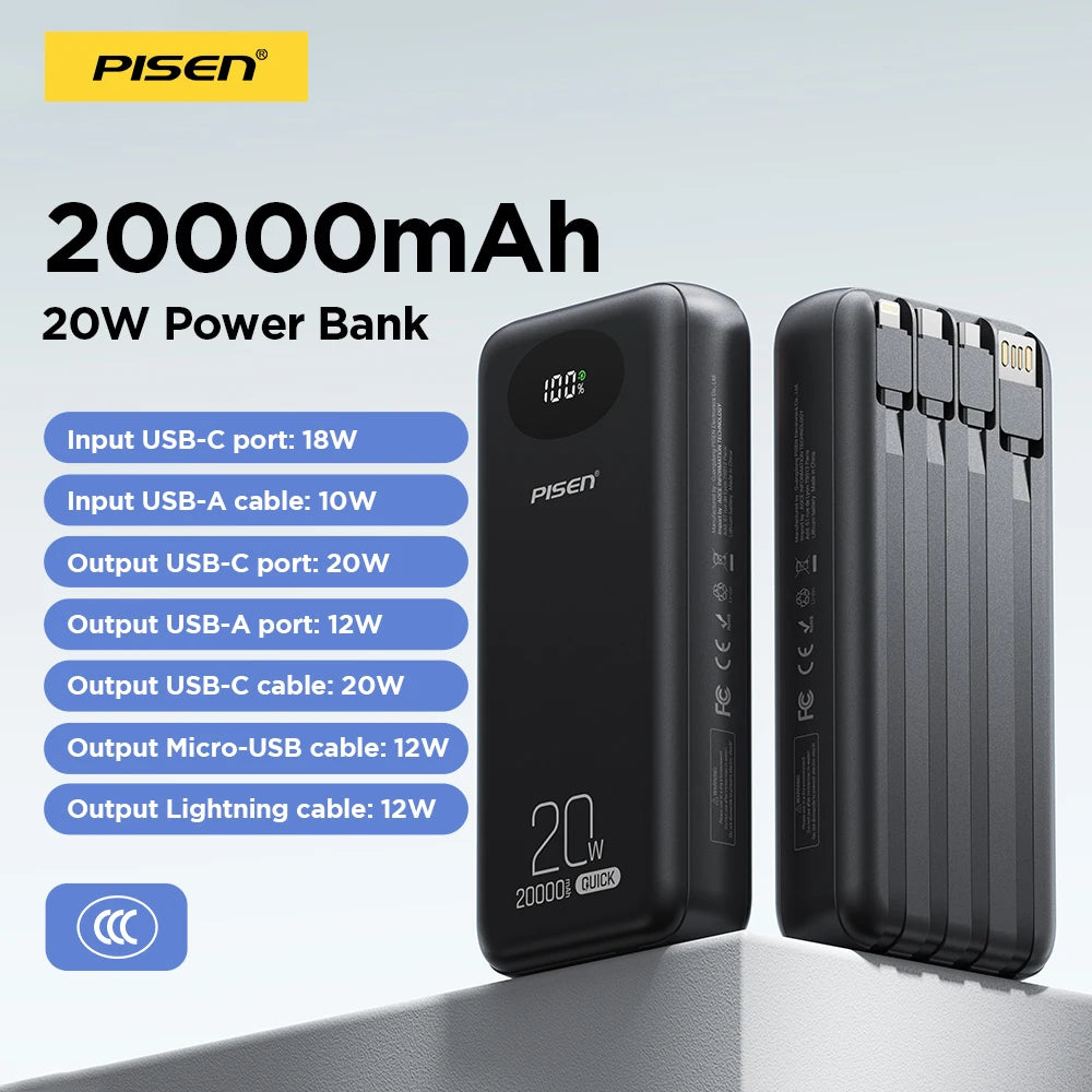 4 Built-in Cables Power Bank