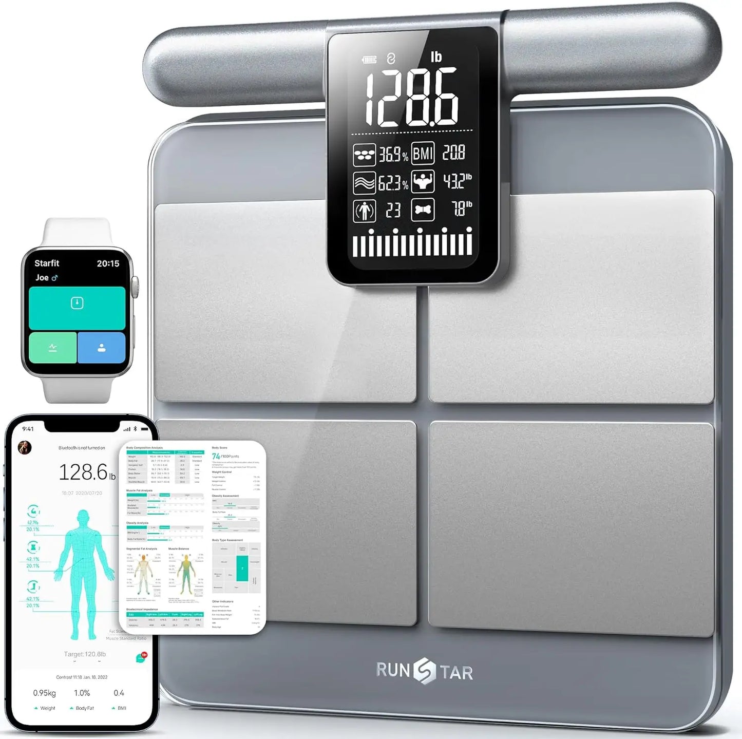 Smart Digital Scale with 8-Electrode Full-Body Analysis for Weight, BMI, and Fat Percentage Measurement