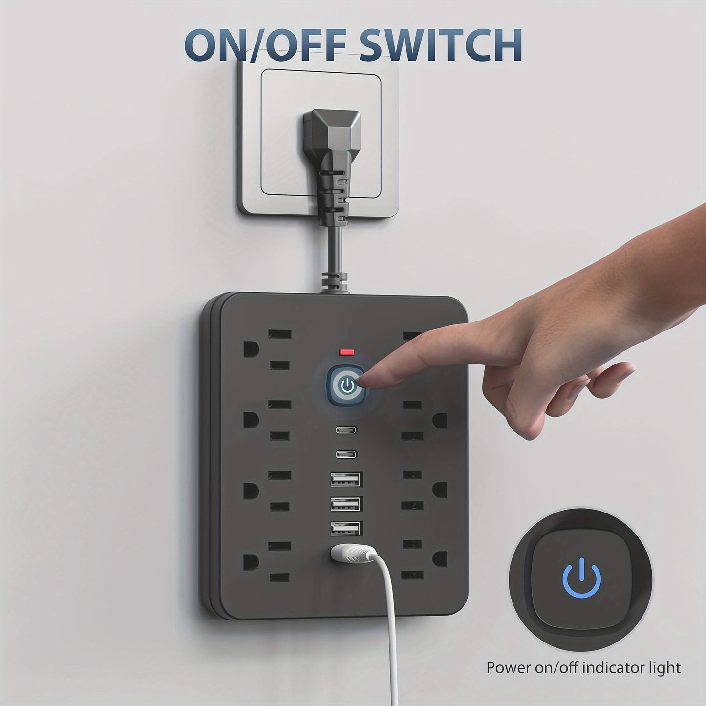 14-in-1 Power Strip with Surge Protection and One-Touch Control Switch
